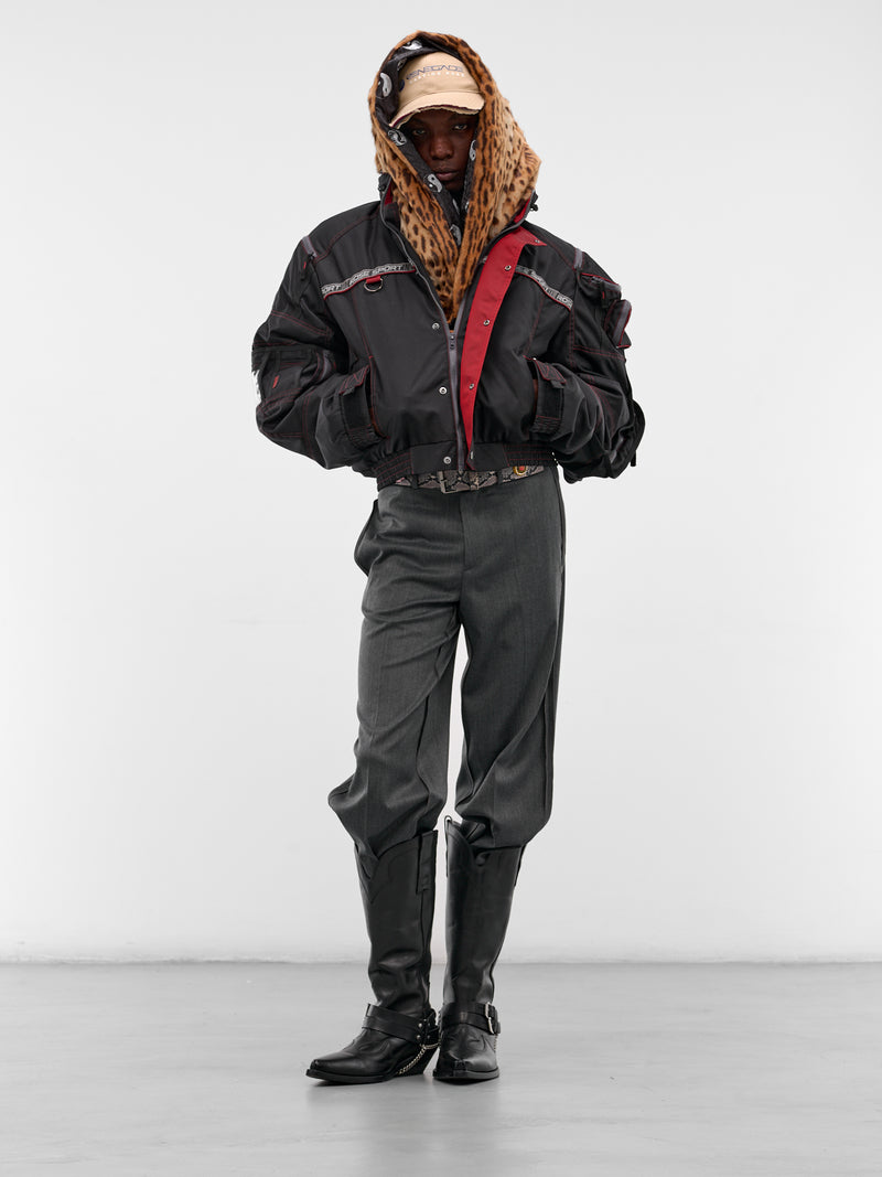 Black Nylon Bumbag Parka Jacket (750WO15035-BLACK-RED)