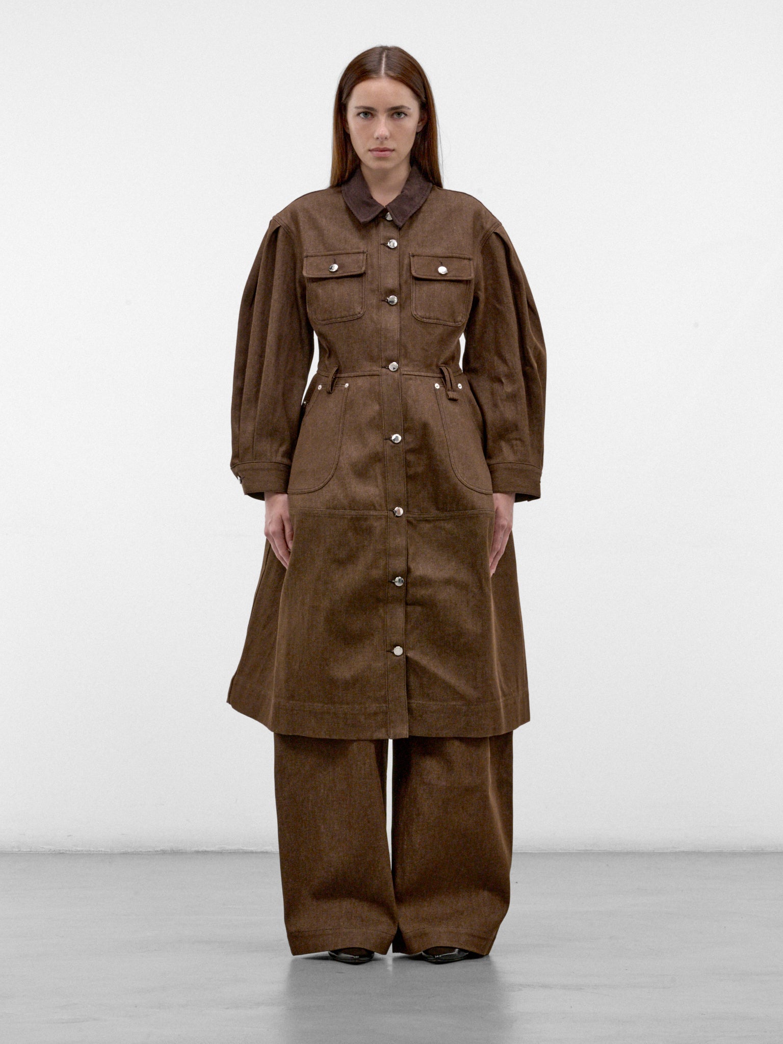 Tan Workwear Canvas Midi Dress (7513-1355-TAN)