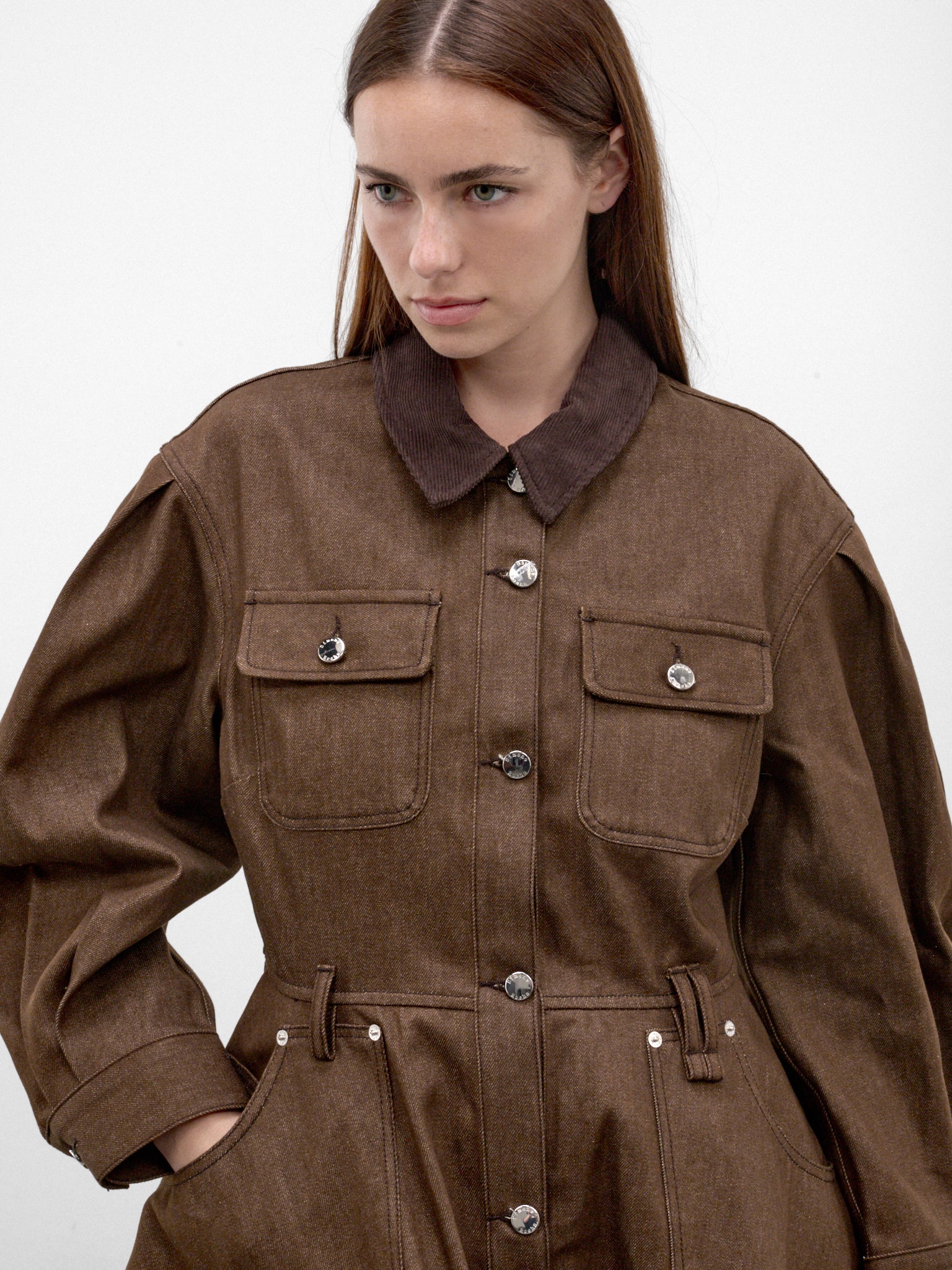 Tan Workwear Canvas Midi Dress (7513-1355-TAN)