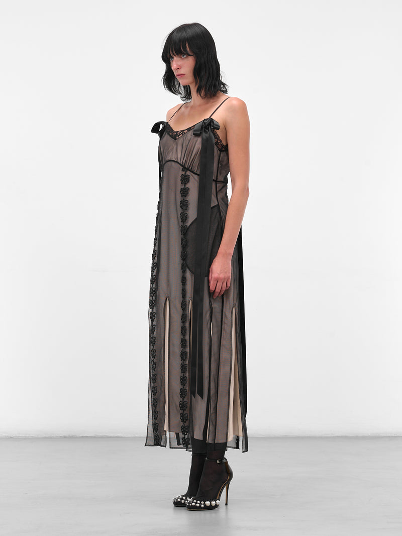 Black Layered Slit Ribbon Dress (7435-1276-BLACK-NUDE)
