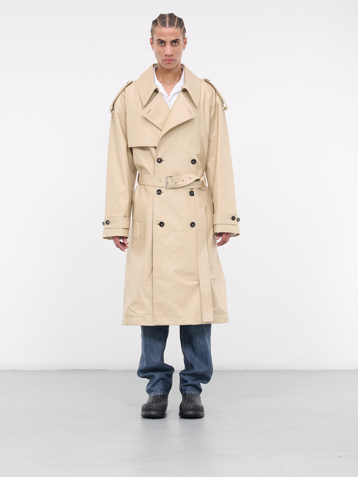 Printed Leather Mouline Twill Trench (757530V37R0-9741-BEIGE-WHITE)