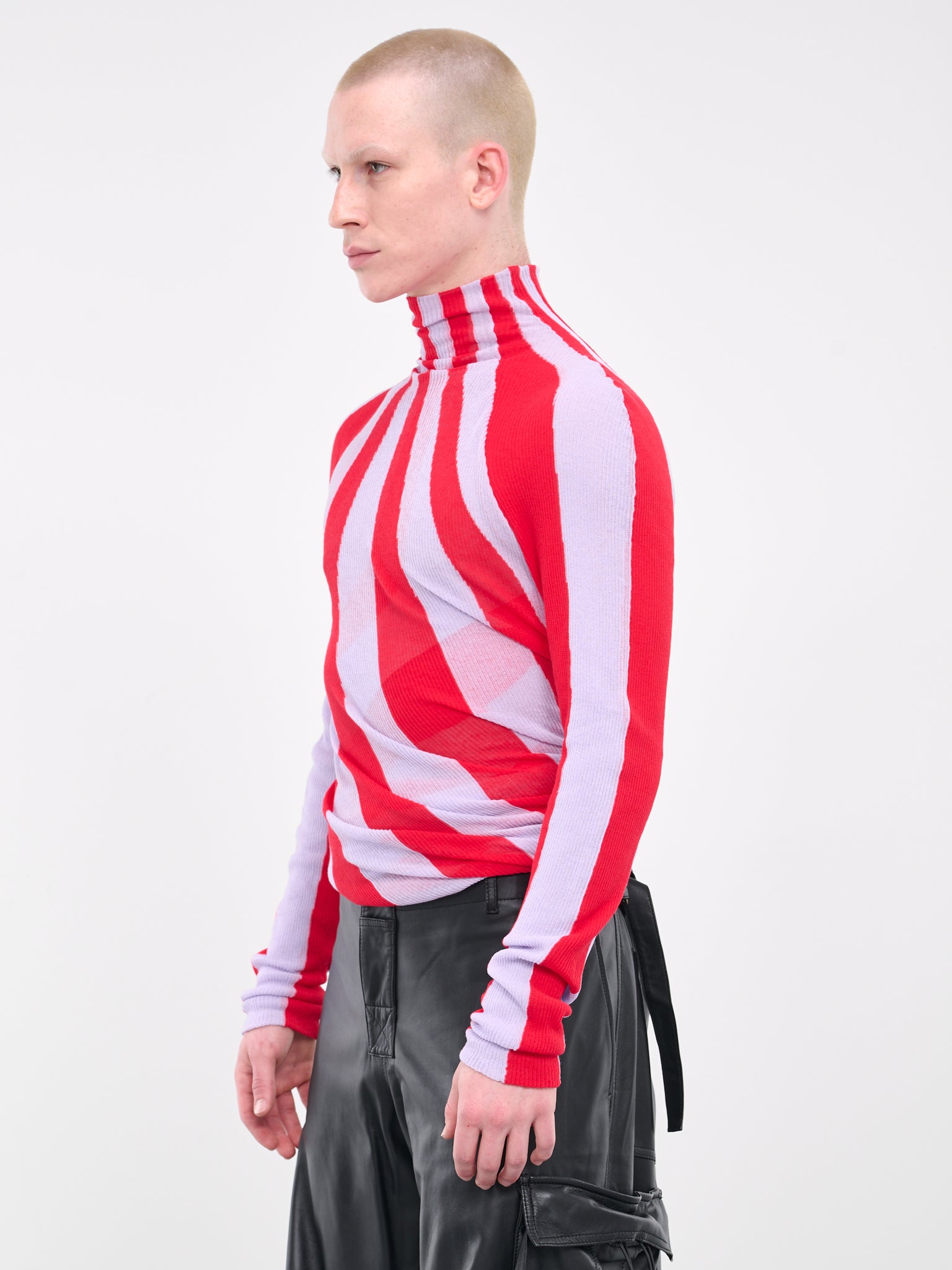 Mens red and white striped turtleneck top
