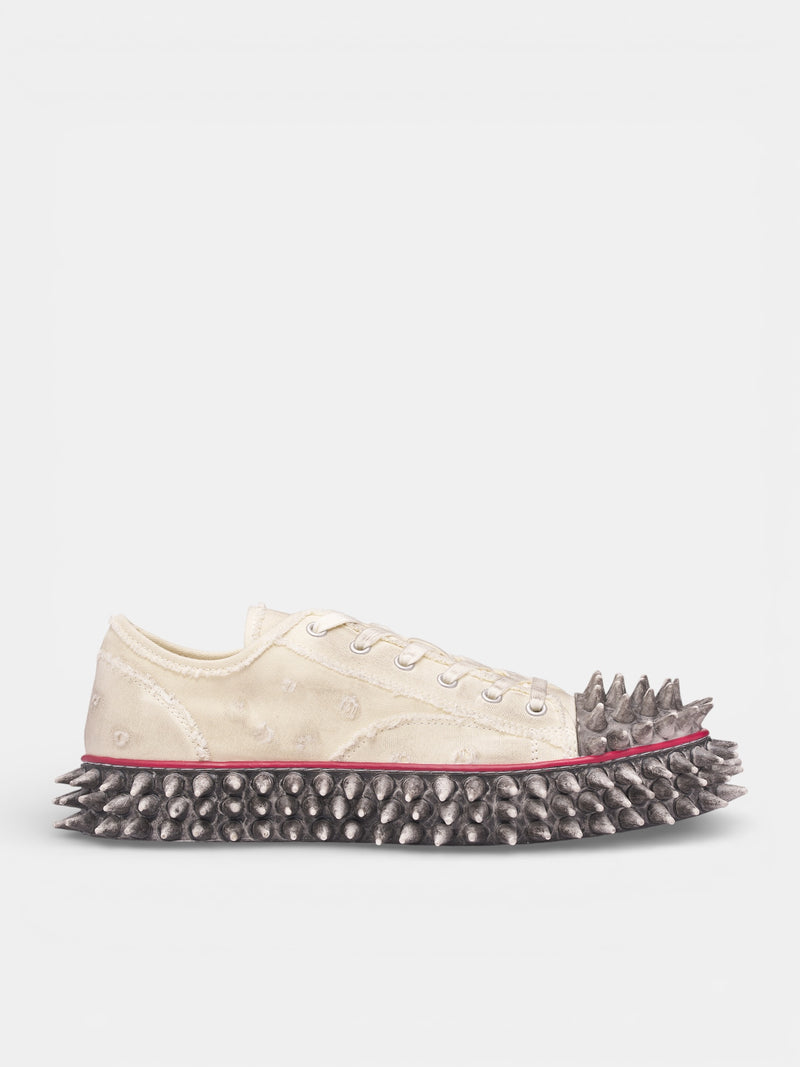 White Canvas Spiky Sneakers (76FT67-WHITE)