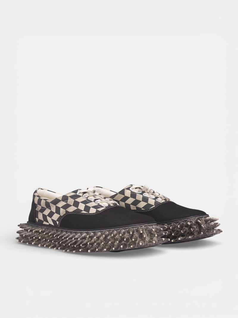 Black Checkerboard Spiked Skate Sneakers (76FT68-BLACK)