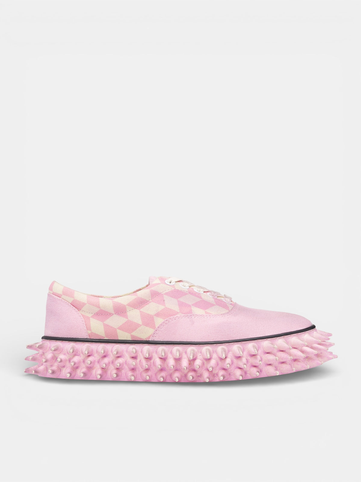 Pink Checkerboard Spiked Skate Sneakers (76FT68-PINK)