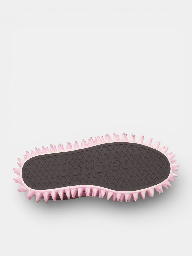 Pink Checkerboard Spiked Skate Sneakers (76FT68-PINK)