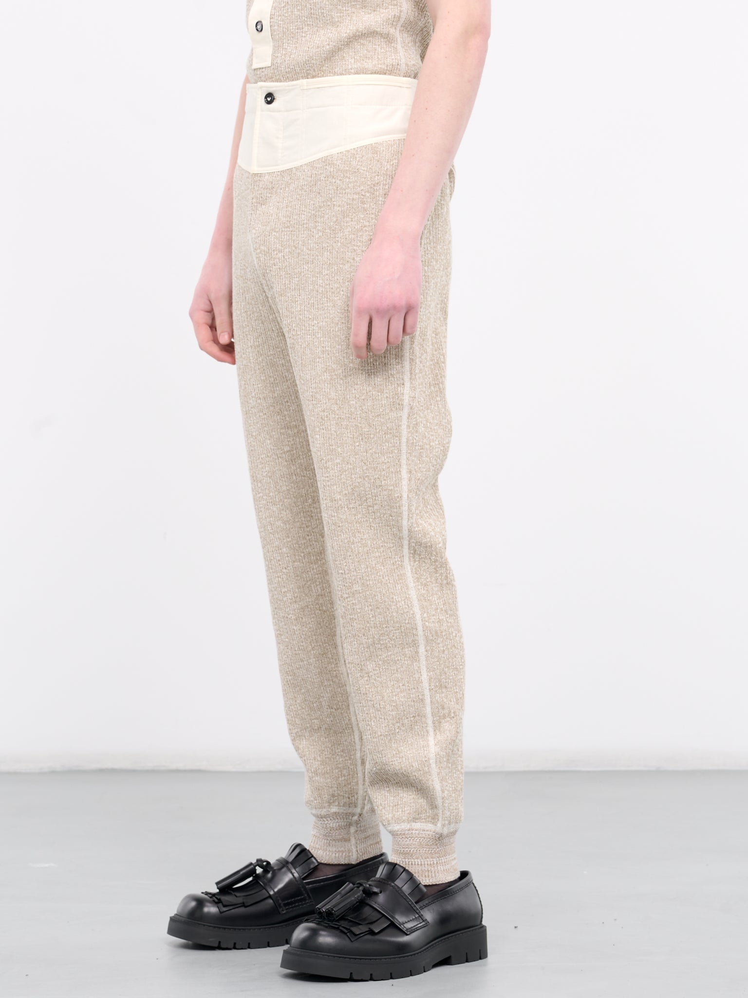 Rib-Knit Pants (779306V3WV0-2066-BEIGE-WHITE)