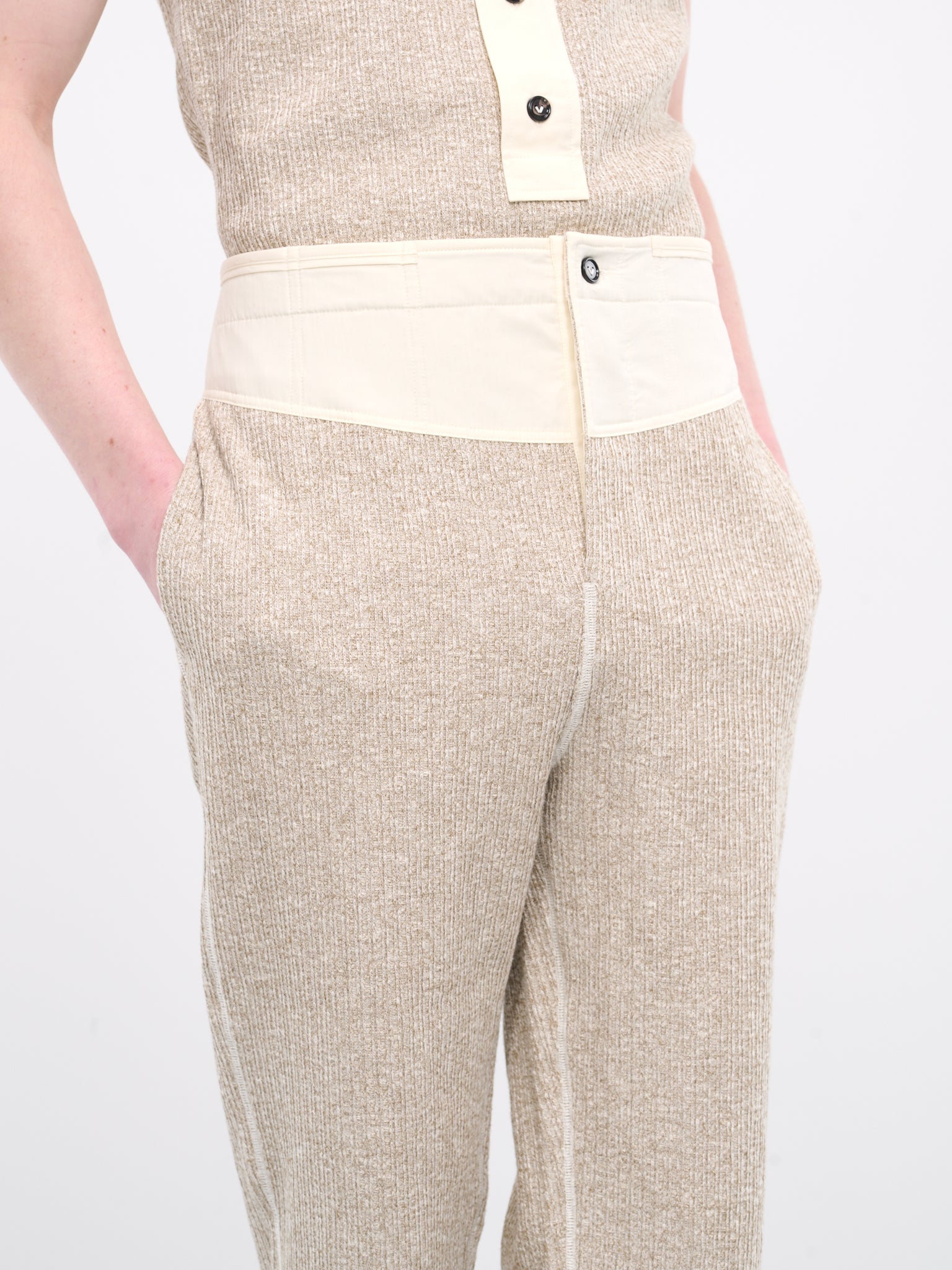 Rib-Knit Pants (779306V3WV0-2066-BEIGE-WHITE)