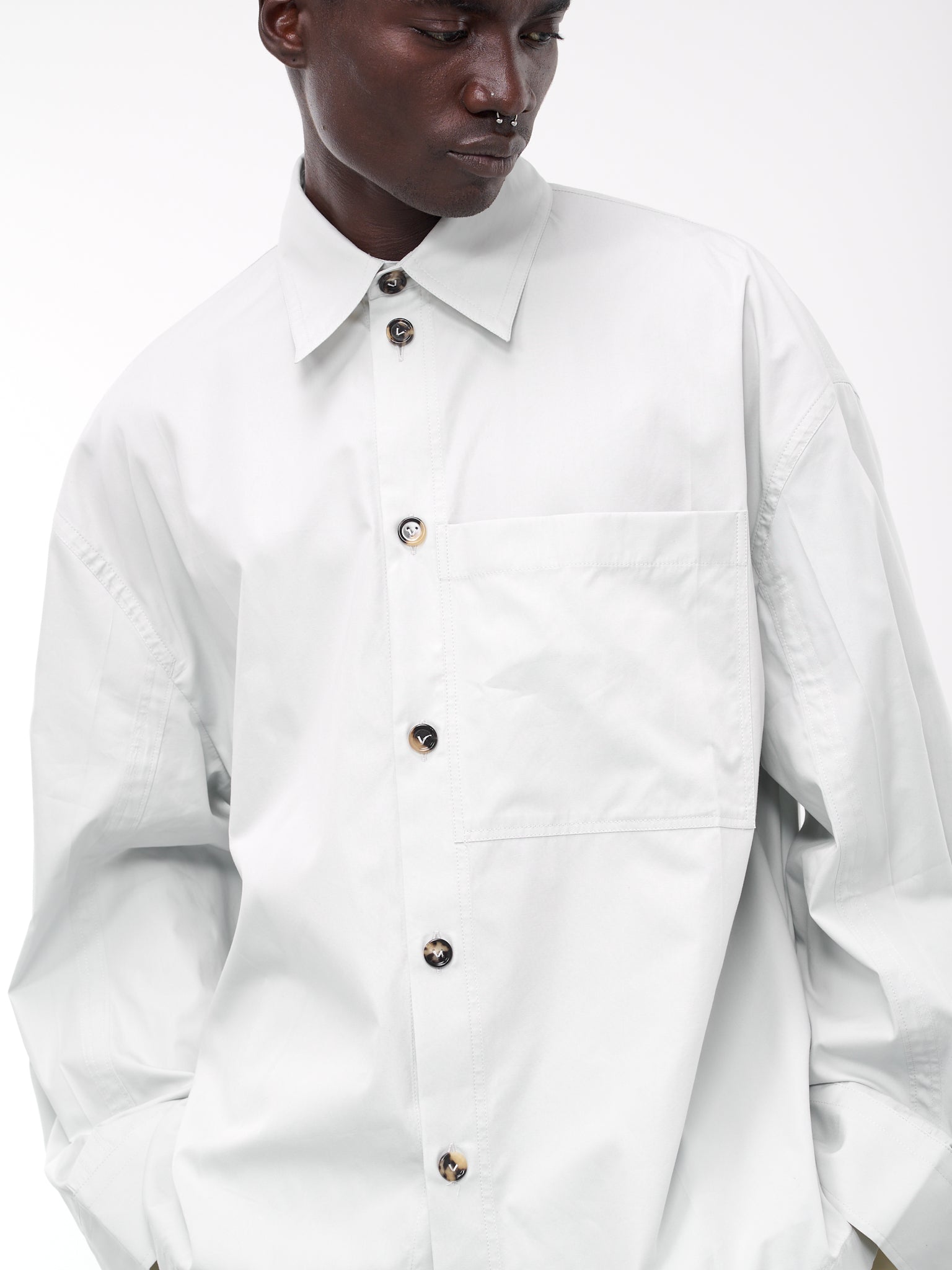 Genny straight-collar silk shirt - White