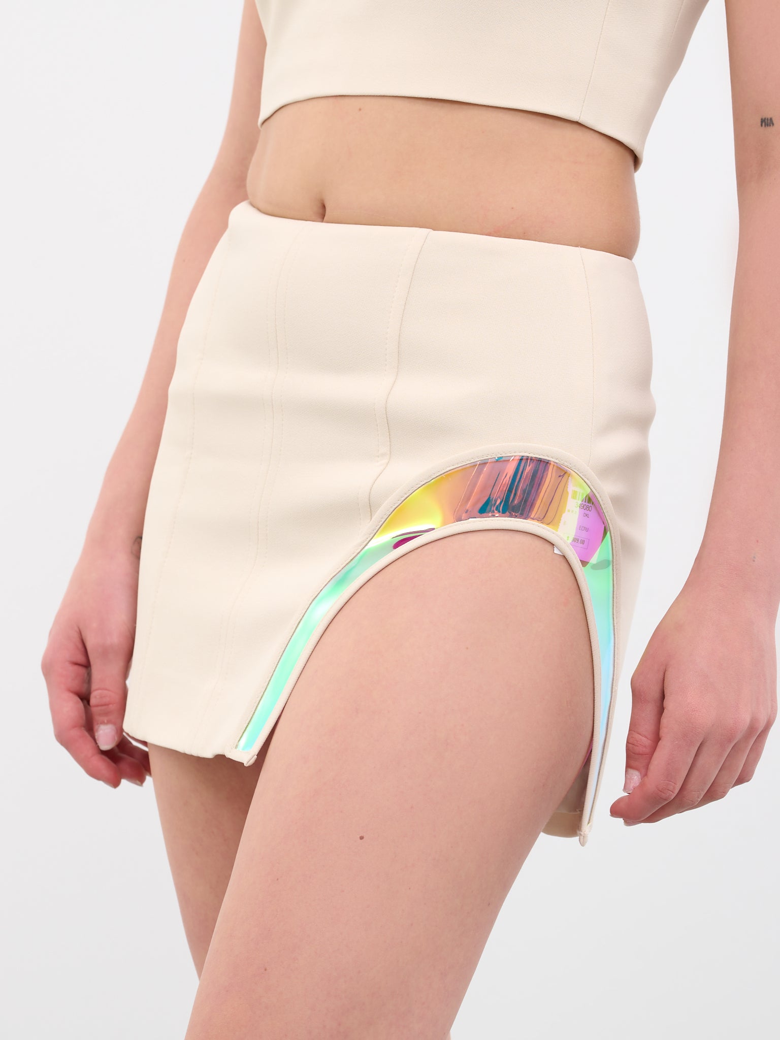 Iridescent Cut-Out Mini Skirt (78S-ECRU-LIGHT-IRIDESCENT)