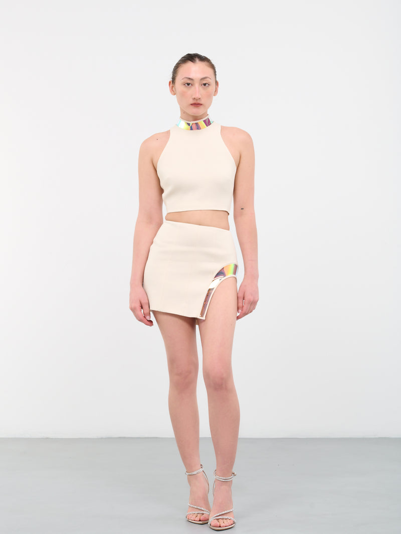 Iridescent Cut-Out Mini Skirt (78S-ECRU-LIGHT-IRIDESCENT)