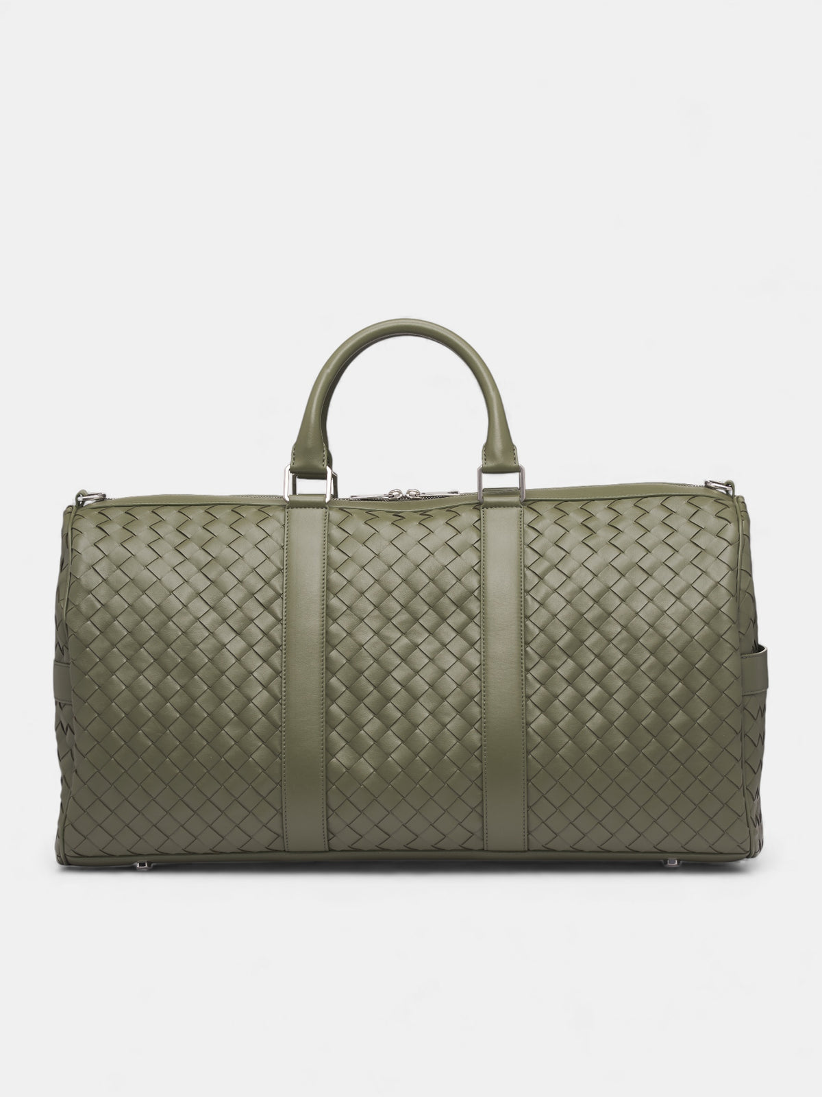 Gray Intrecciato Leather Duffel Bag (795287V2HL1005-CROCODILE-SILVE)