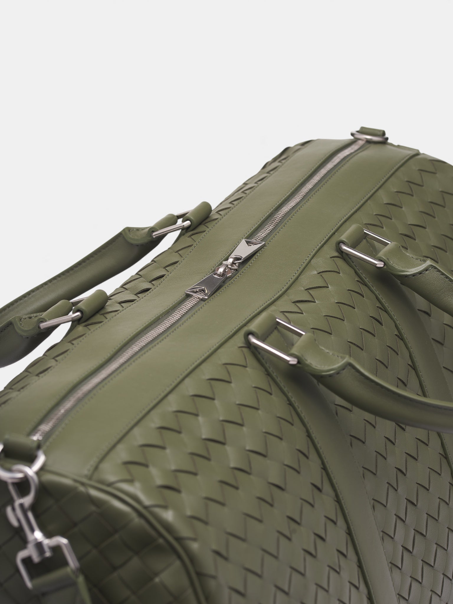 Gray Intrecciato Leather Duffel Bag (795287V2HL1005-CROCODILE-SILVE)