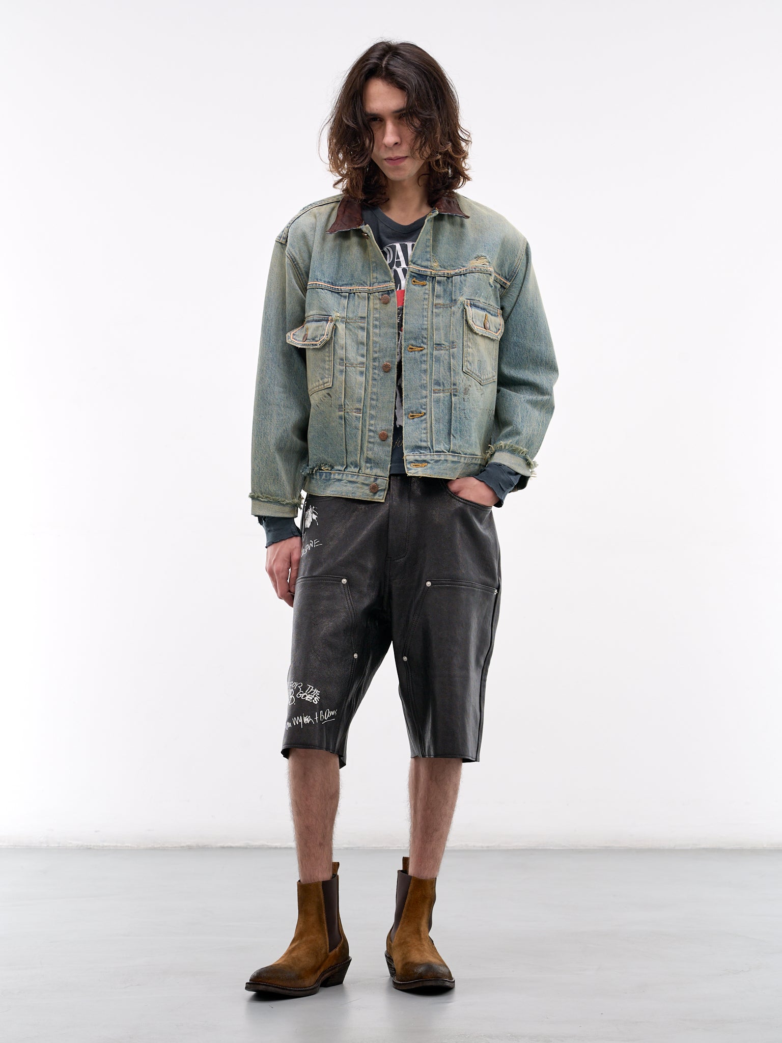 Black Leather Holy Mountain Shorts (5U011Q1010-BLACK)