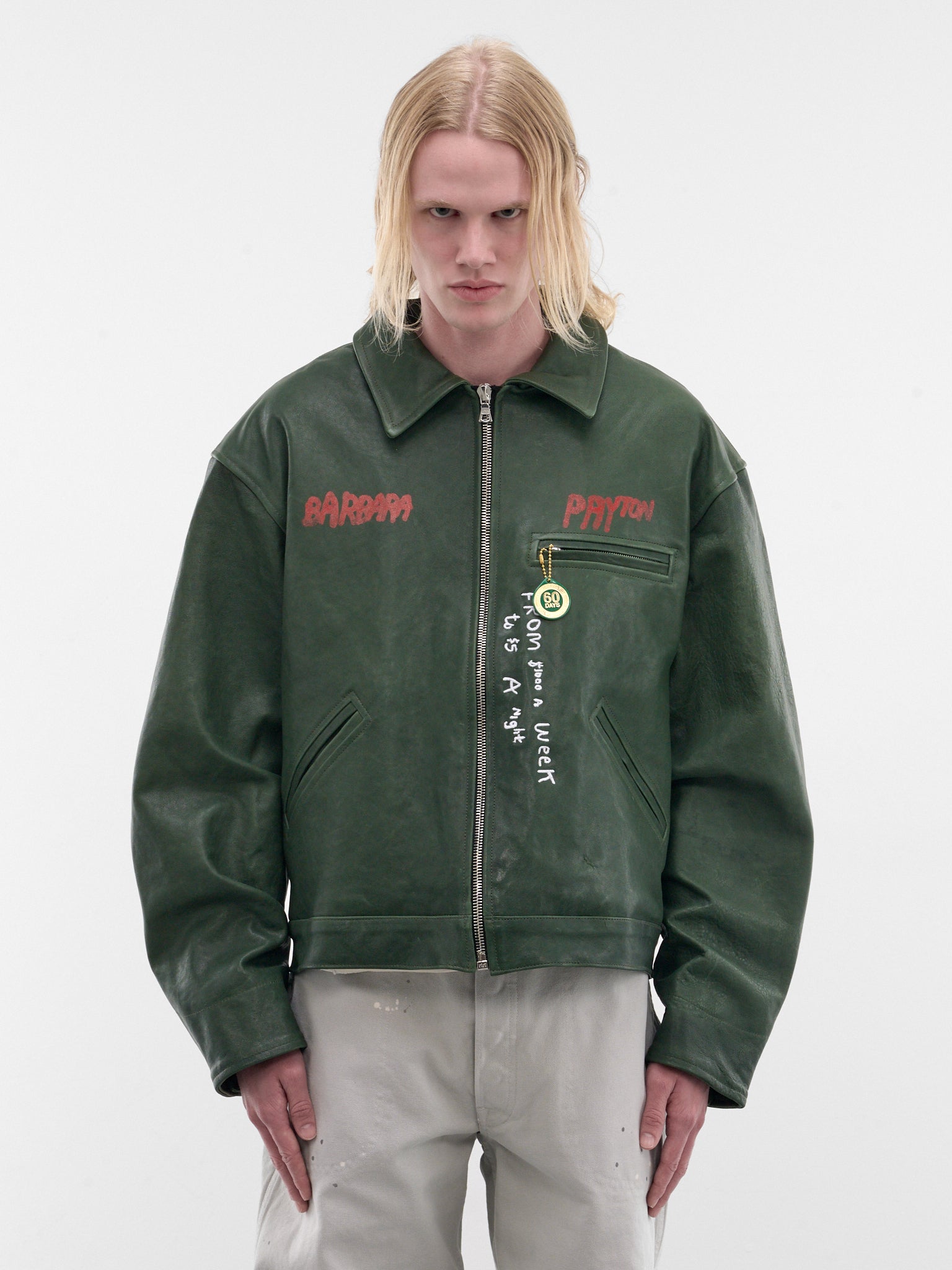 Leather "I Am Not Ashamed" Jacket (7U006Q1010-GREEN)