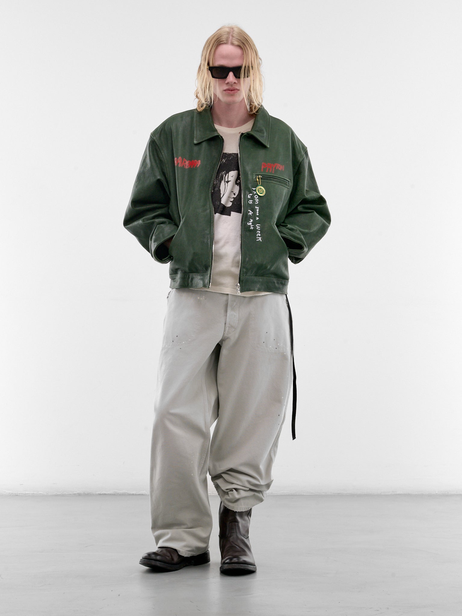 Leather "I Am Not Ashamed" Jacket (7U006Q1010-GREEN)