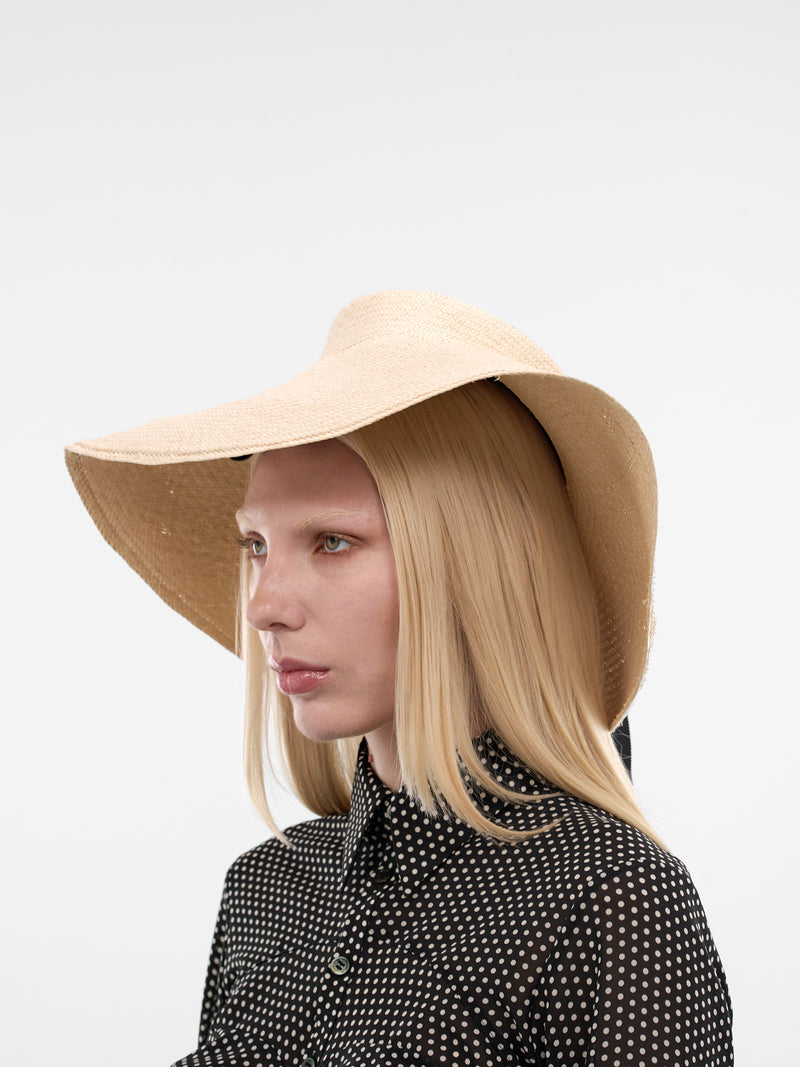 Straw Wide Brim Trouville Hat (8-TROUVILLE-NATURAL-BLACK)