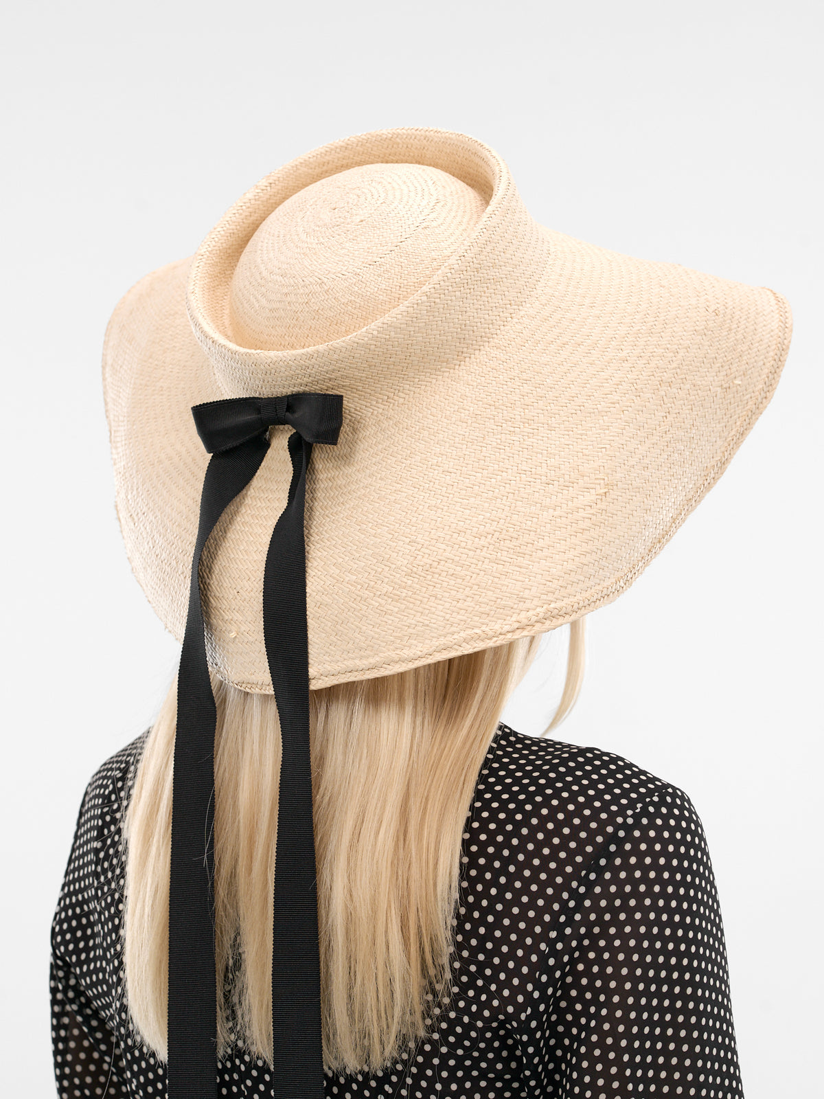 Straw Wide Brim Trouville Hat (8-TROUVILLE-NATURAL-BLACK)