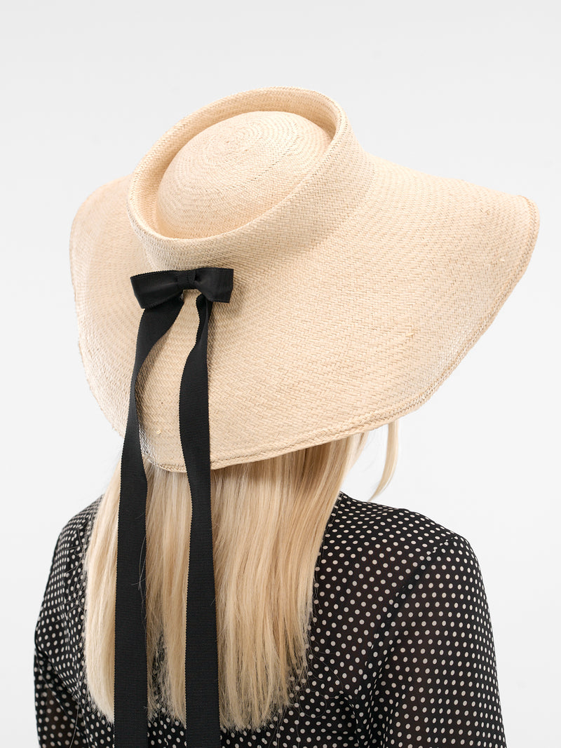Straw Wide Brim Trouville Hat (8-TROUVILLE-NATURAL-BLACK)