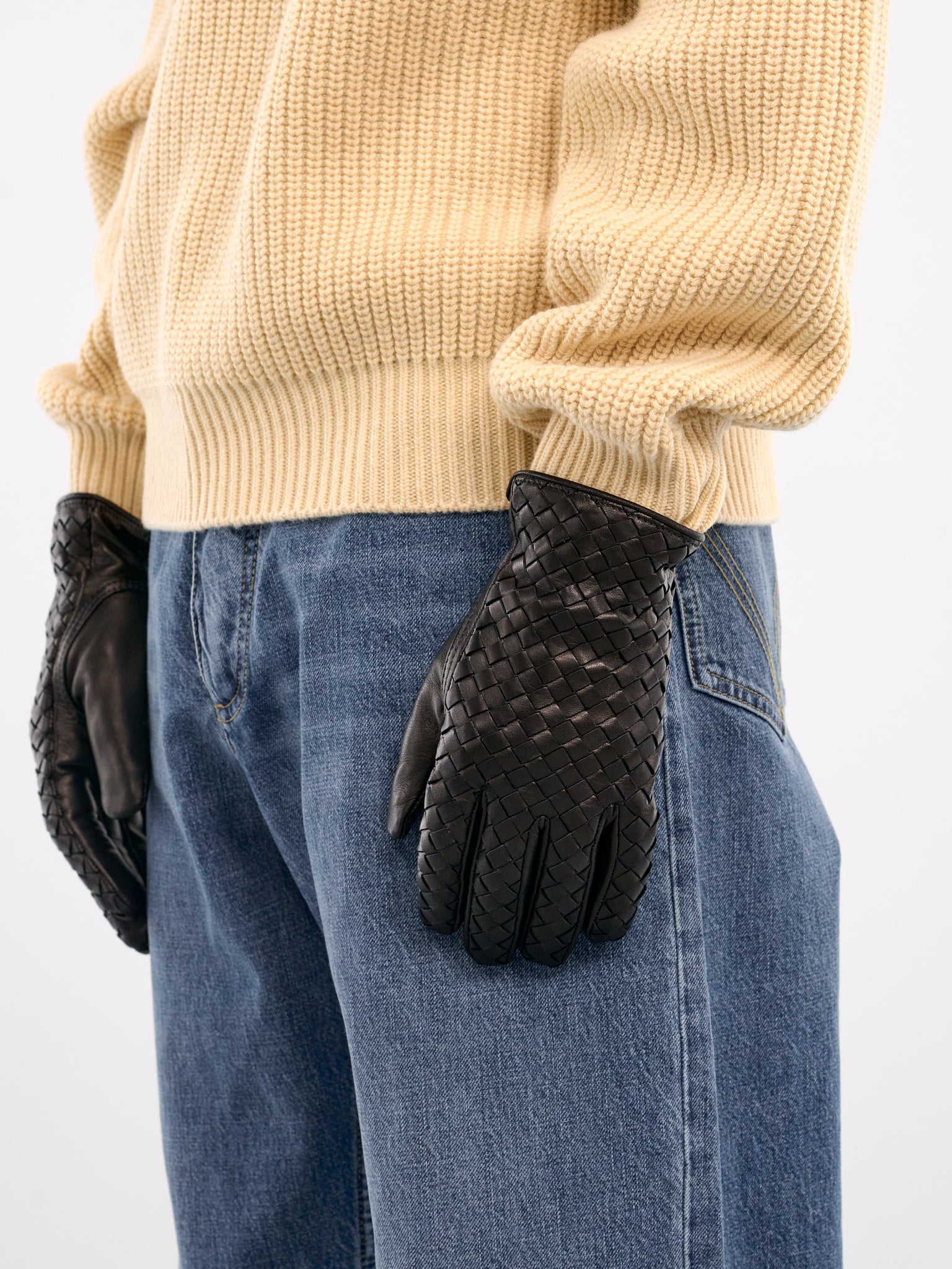 Bottega Veneta Intrecciato Leather Gloves - Black - Men
