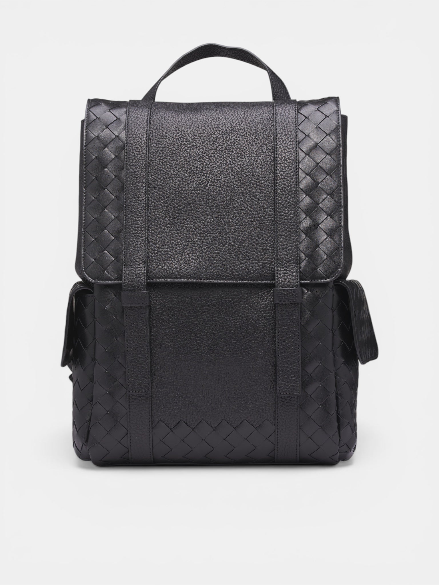 Black Intrecciato Leather Backpack (805971V4FW2-8803-BLACK-SILVER)