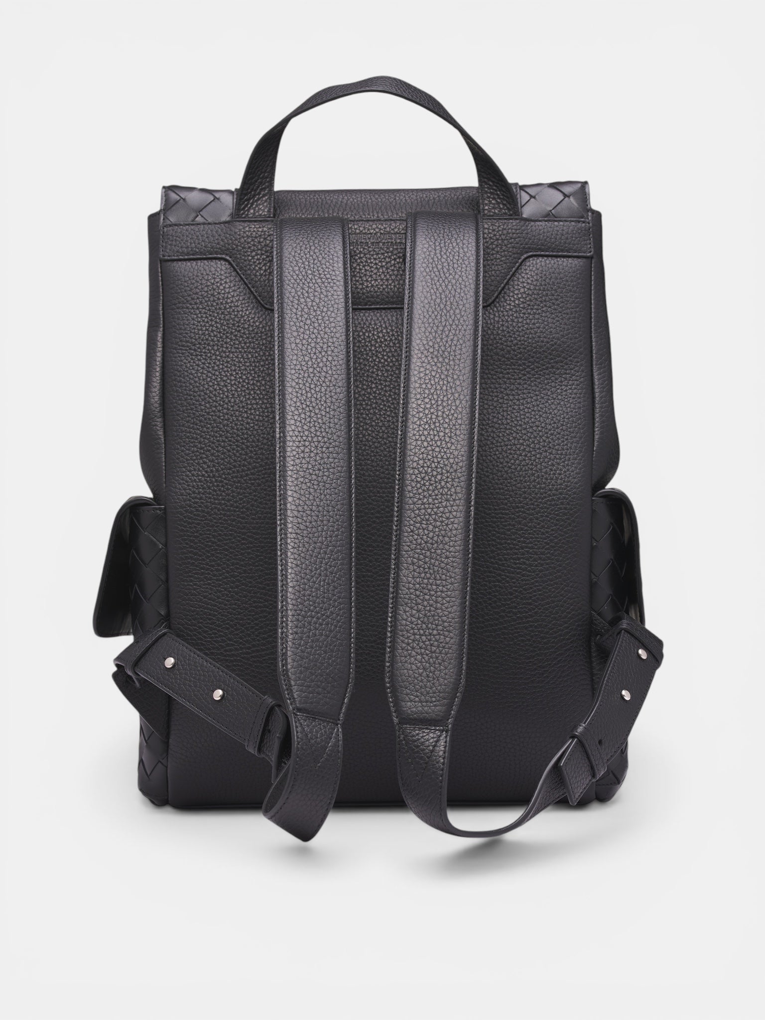 Black Intrecciato Leather Backpack (805971V4FW2-8803-BLACK-SILVER)