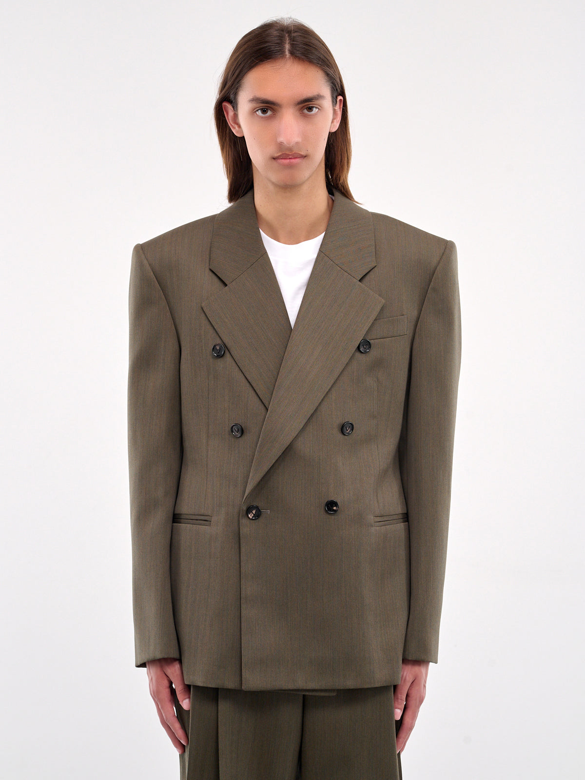 Wool Subtle Chevron Jacket (820057V5C40-3541-GRASS-OLIVE-G)