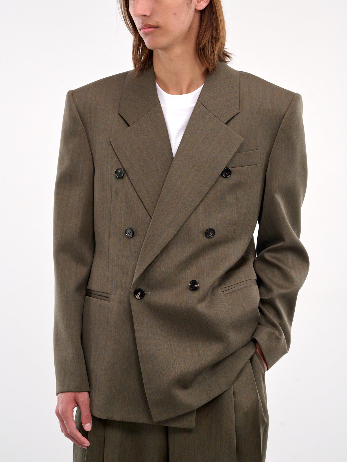 Wool Subtle Chevron Jacket (820057V5C40-3541-GRASS-OLIVE-G)