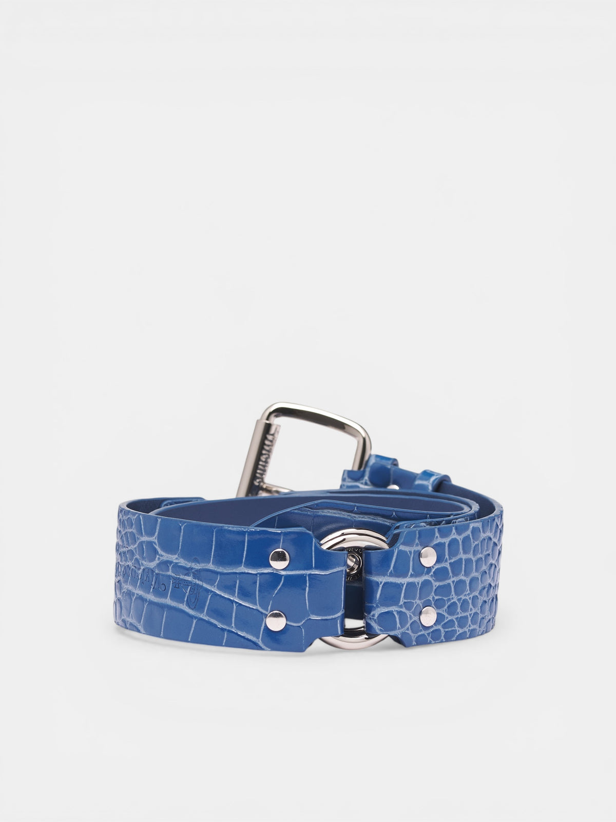 Blue Croc-Embossed Leather Belt (8201007XU-L0098-BLUE)