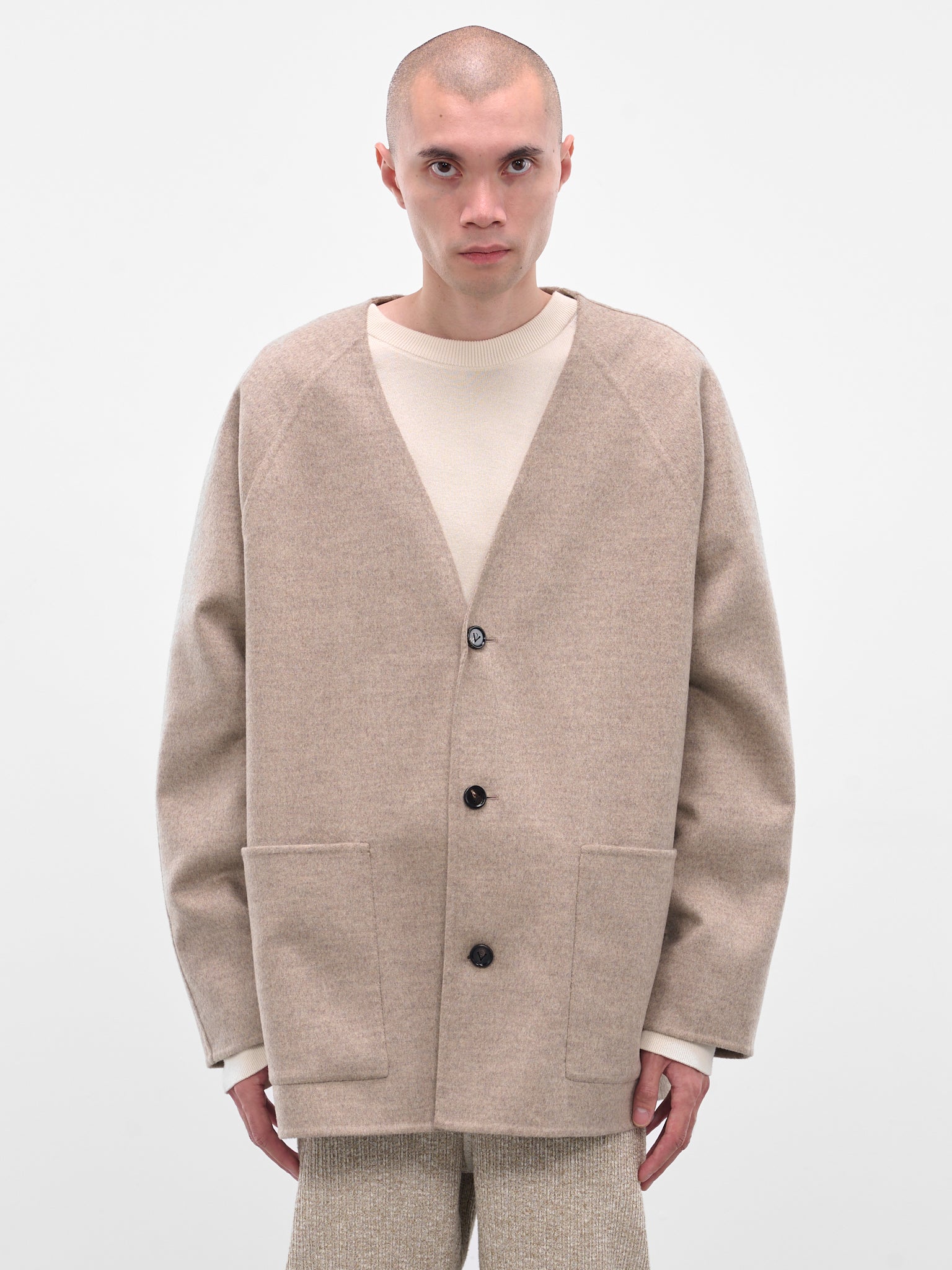 Beige Wool-Cashmere V-Neck Cardigan (829836V3OO0-2783-SANDSHELL-MEL)