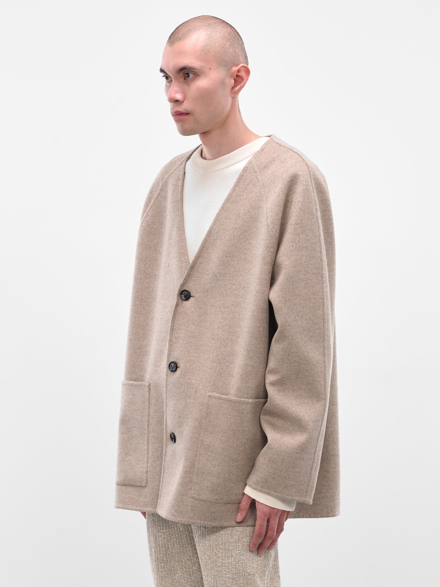 Beige Wool-Cashmere V-Neck Cardigan (829836V3OO0-2783-SANDSHELL-MEL)