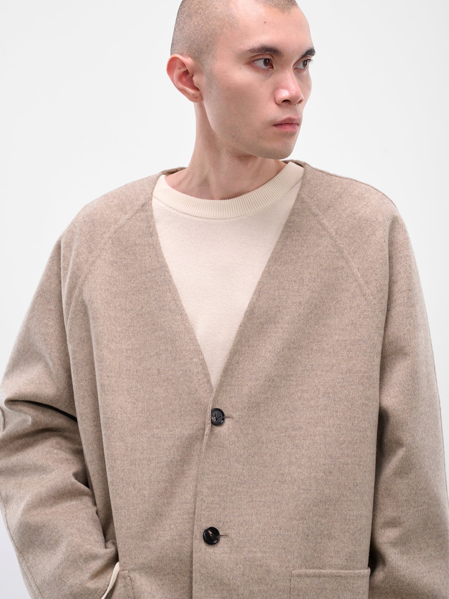 Beige Wool-Cashmere V-Neck Cardigan (829836V3OO0-2783-SANDSHELL-MEL)