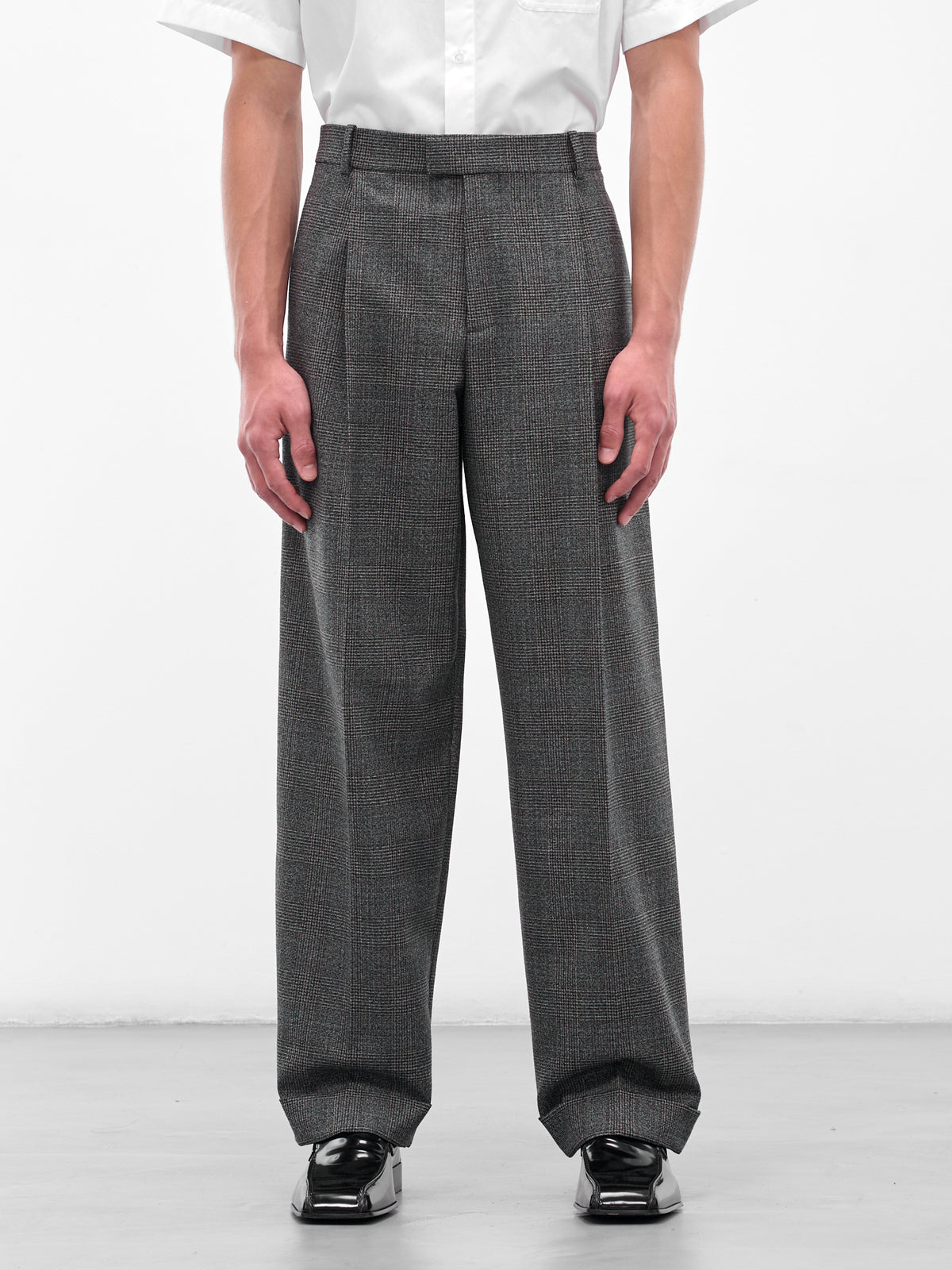 Gray Prince Of Wales Trousers (830115V5P60-1071-BLACK-CHALK-B)