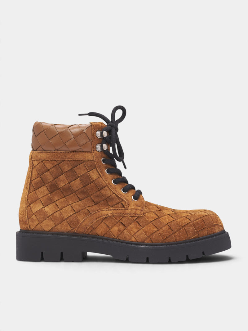 Dark Caramel Intrecciato Calfskin Boots (837876V3QE0-9866-DARK-CARAMEL)