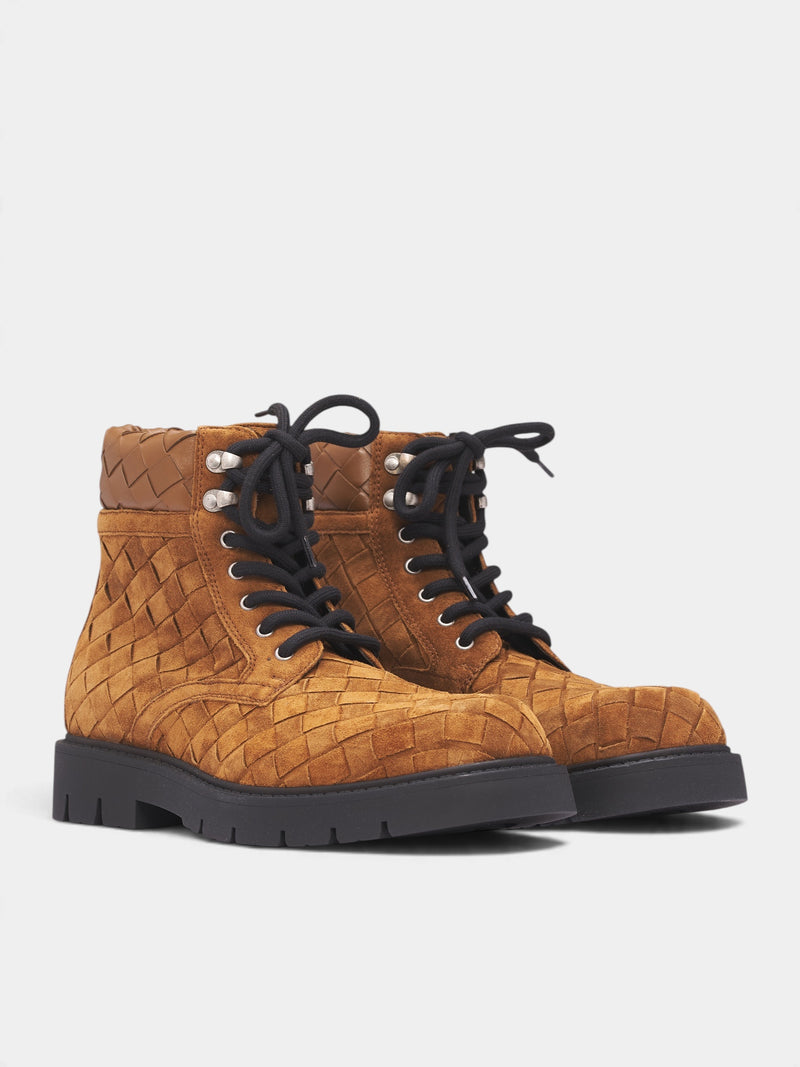 Dark Caramel Intrecciato Calfskin Boots (837876V3QE0-9866-DARK-CARAMEL)