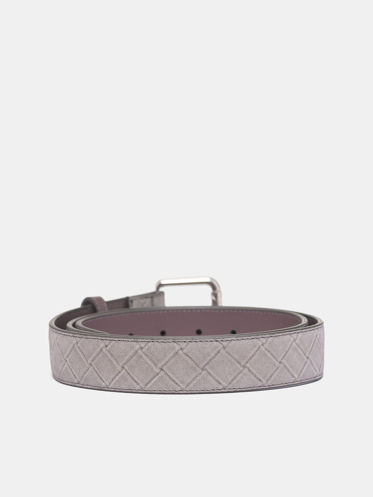 Gray Stamped Intrecciato Suede Belt (838467V5TK1-8900-METAL-PEBBLE)