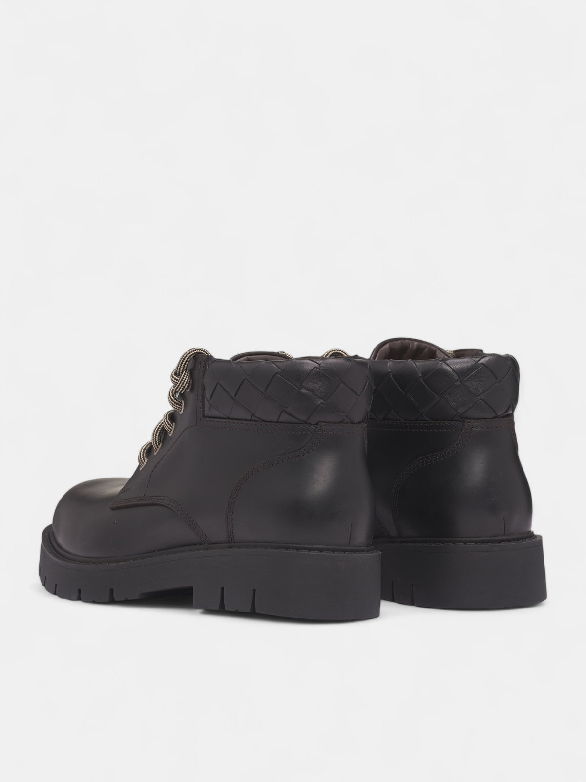 Black Intrecciato Collar Lugged Boots (841489-V2WT1-2117-FONDANT-BLAC)