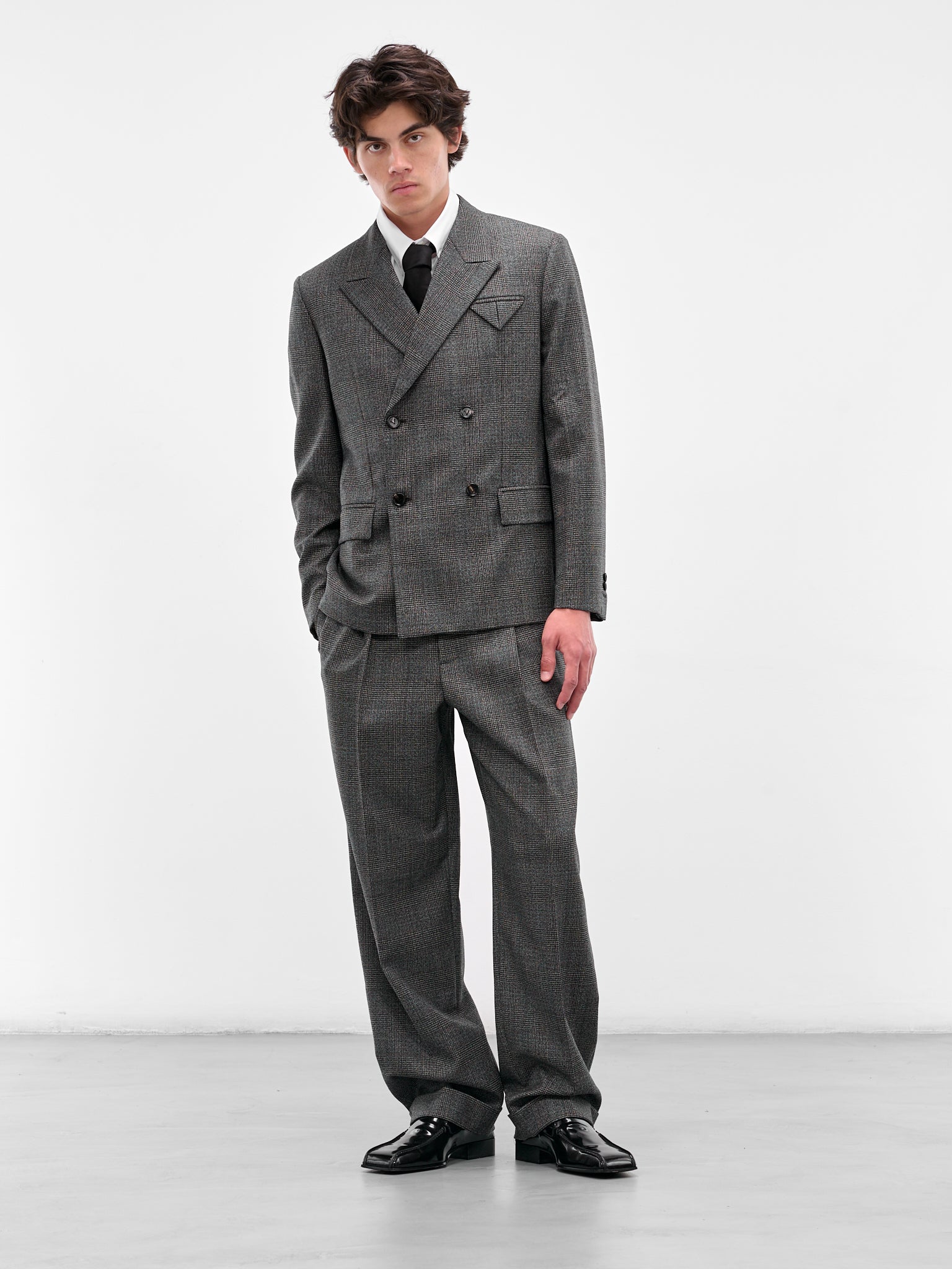 Gray Prince Of Wales Trousers (830115V5P60-1071-BLACK-CHALK-B)