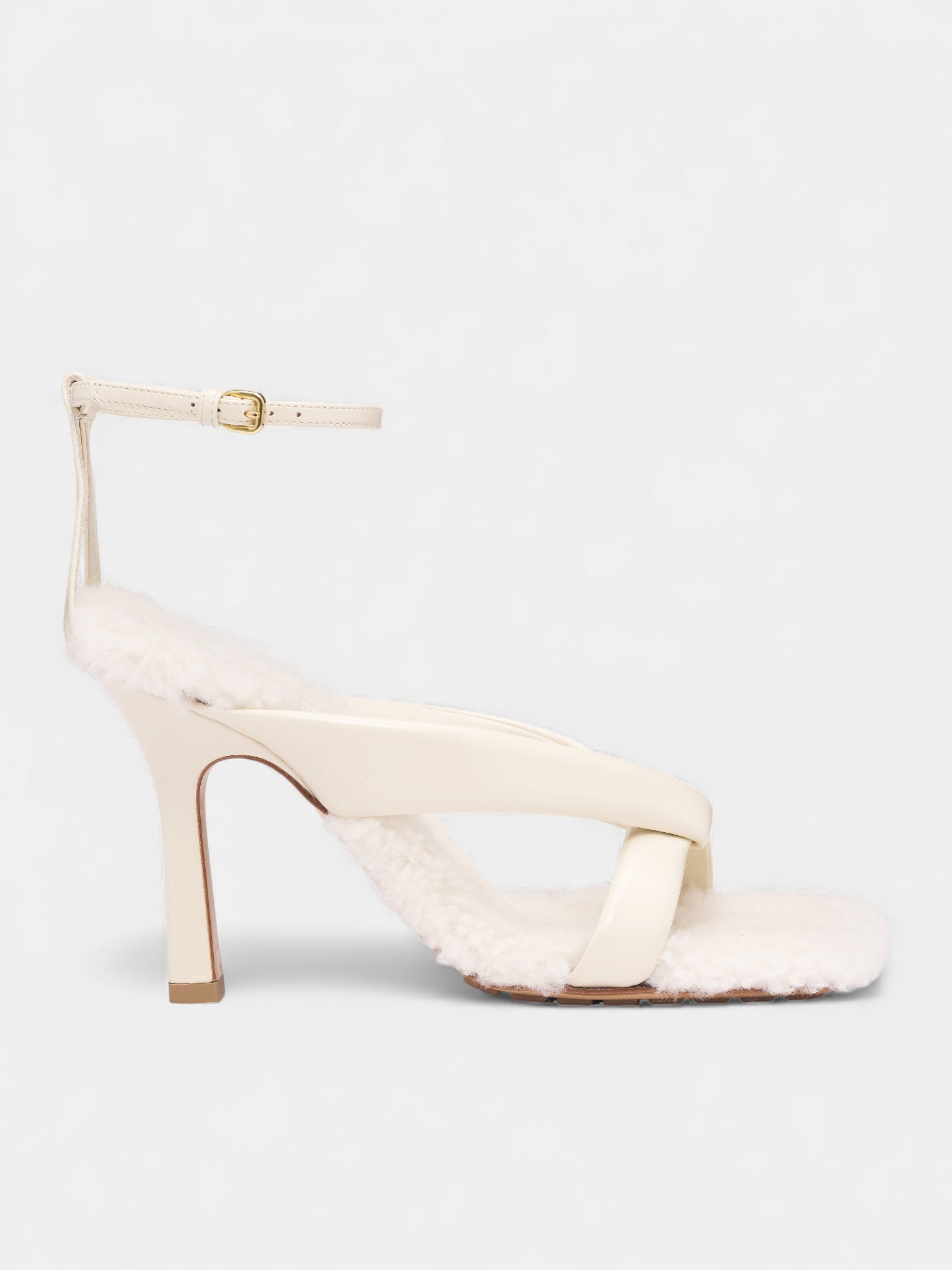 White Shearling Ankle Strap Heels (843956V3H93005-BLU-ORO)