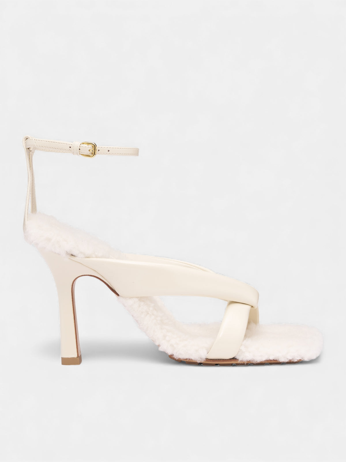 White Shearling Ankle Strap Heels (843956V3H93005-BLU-ORO)