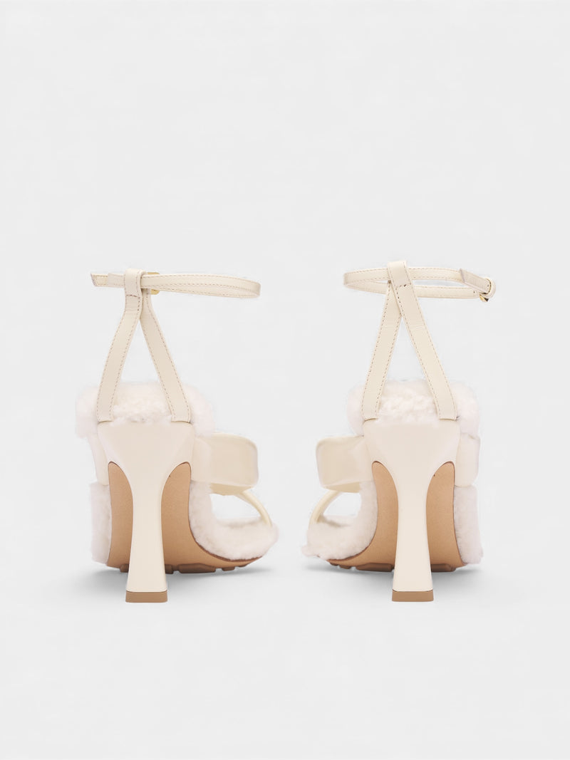 White Shearling Ankle Strap Heels (843956V3H93005-BLU-ORO)