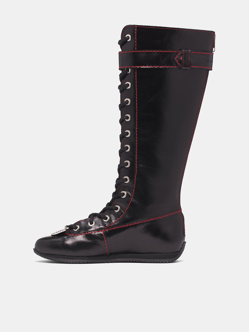 Black Leather Stefanie High Boots (8500-CHUNKY-LACE-UP-BLACK)