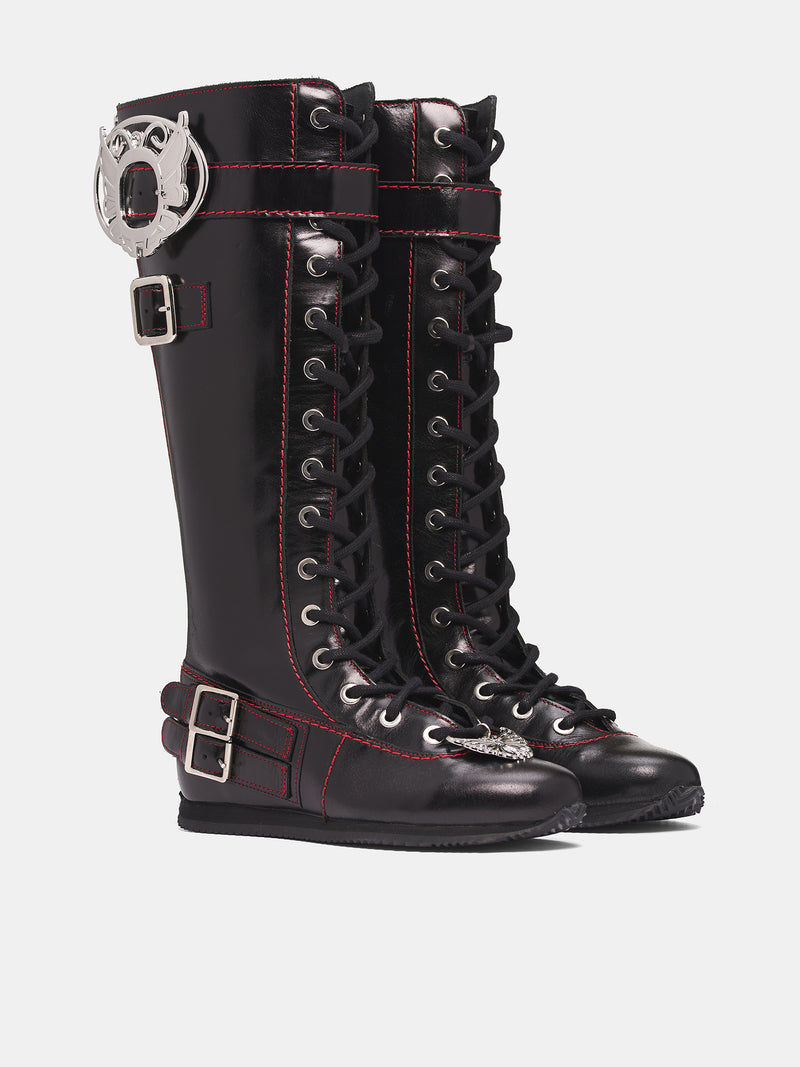 Black Leather Stefanie High Boots (8500-CHUNKY-LACE-UP-BLACK)
