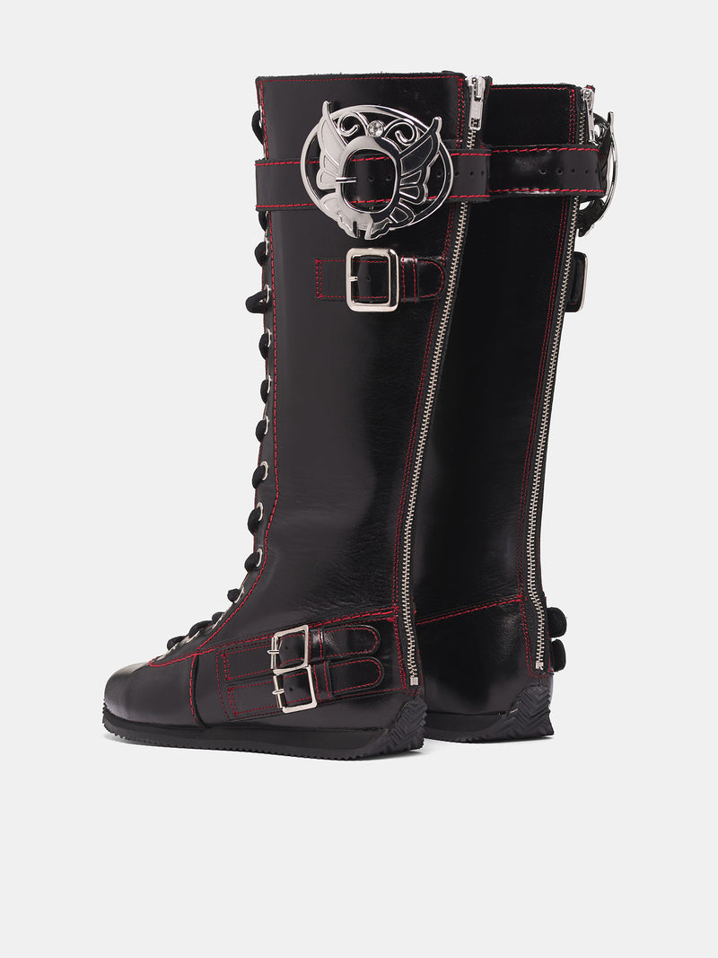 Black Leather Stefanie High Boots (8500-CHUNKY-LACE-UP-BLACK)