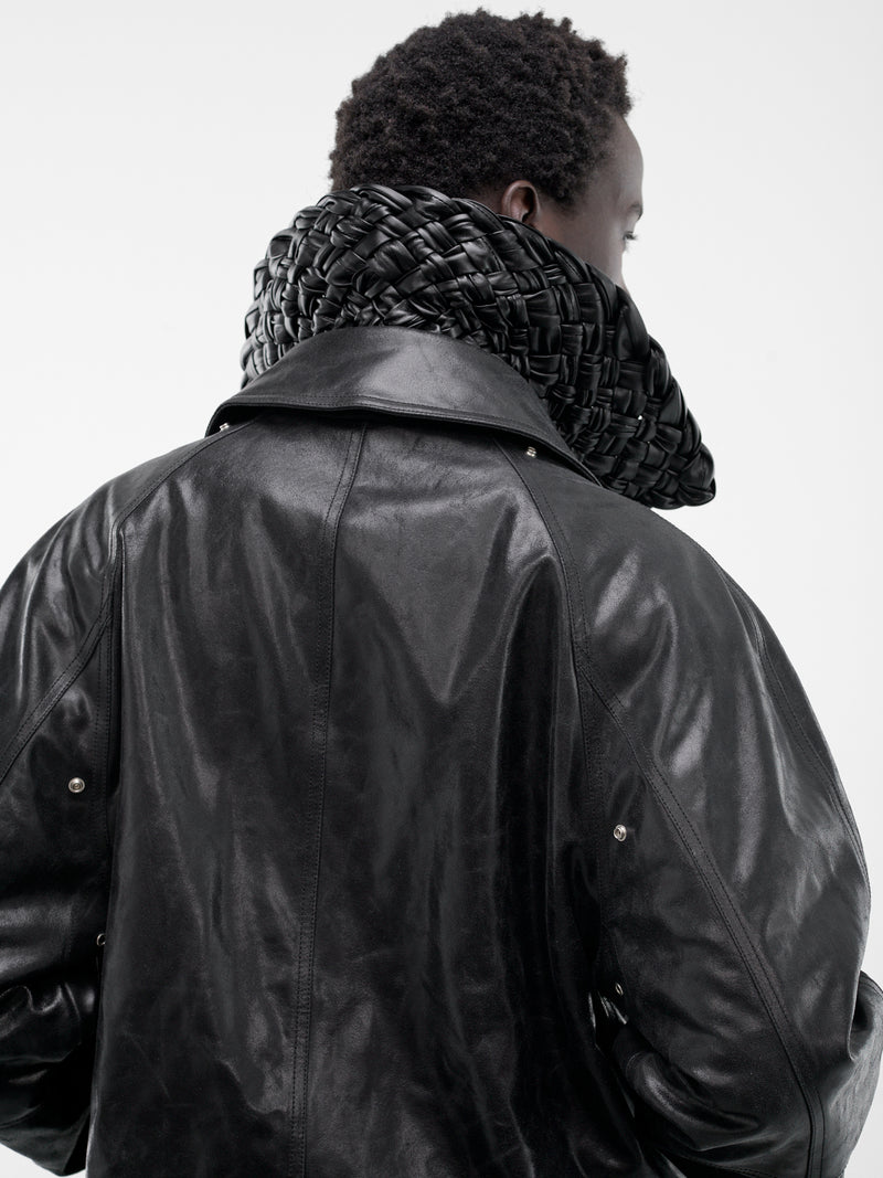 Black Leather Intrecciato Collar Jacket (852568V60Y0-1010-BLACK)