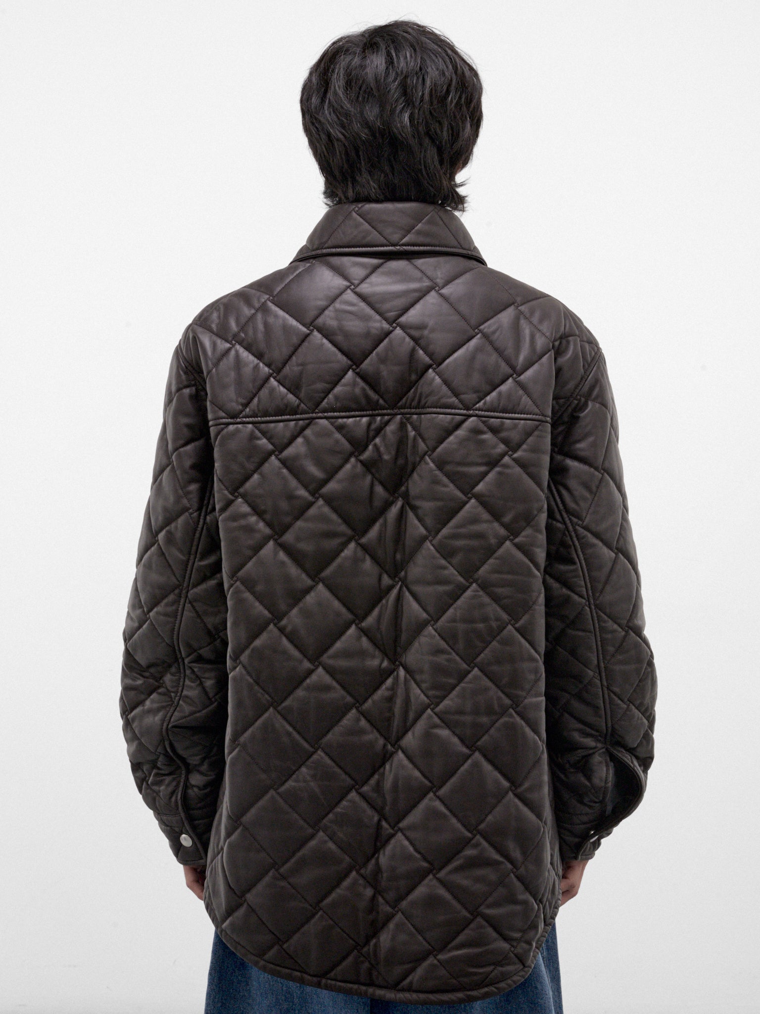 Brown Leather Quilted Shirt JAcket (853935V6FD0-2135-BROWN)