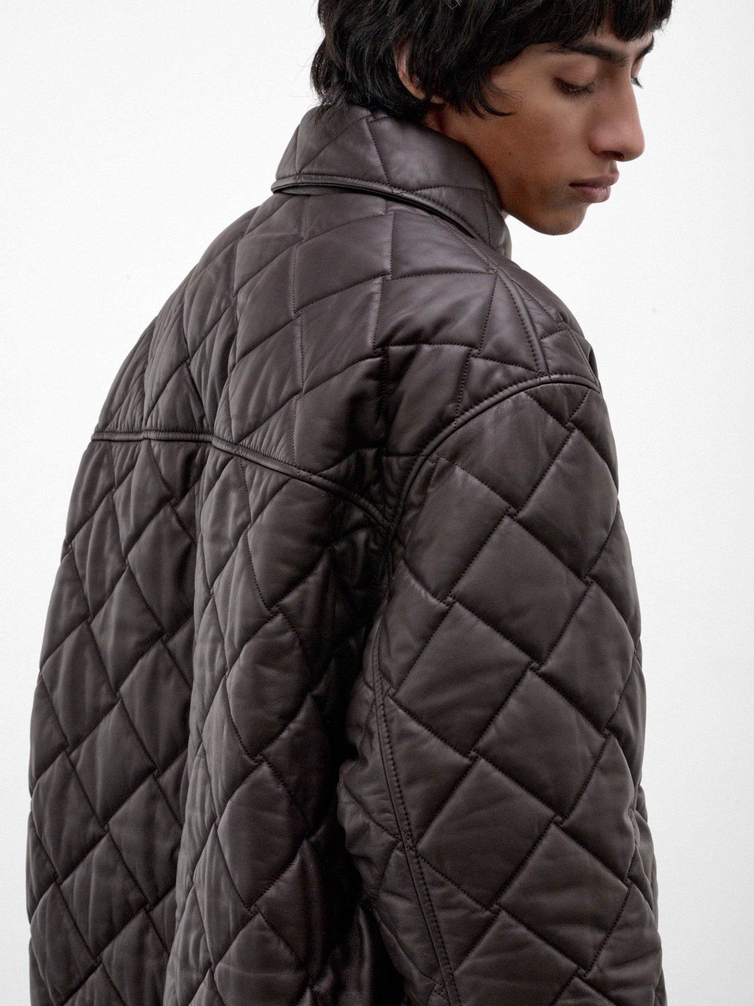 Brown Leather Quilted Shirt JAcket (853935V6FD0-2135-BROWN)