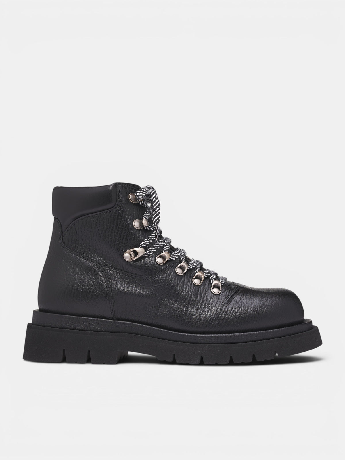 Black Grained Leather Hiking Boots (855196V5U32022-BLACK-TRANSPARE)