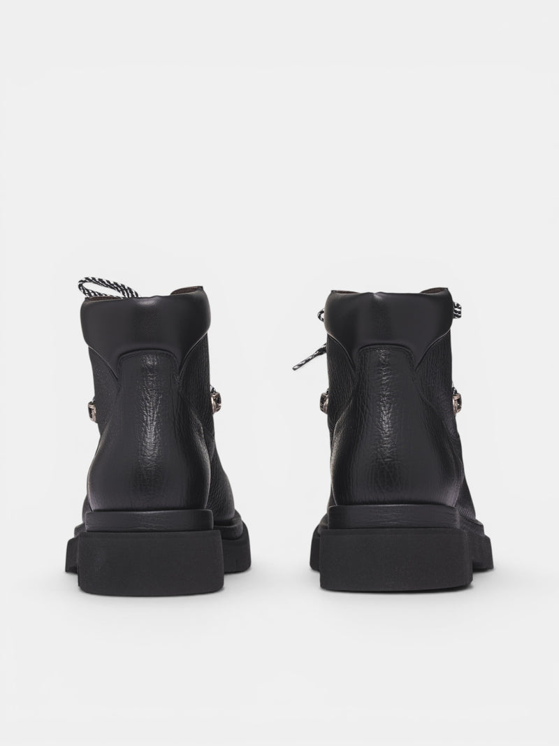 Black Grained Leather Hiking Boots (855196V5U32022-BLACK-TRANSPARE)