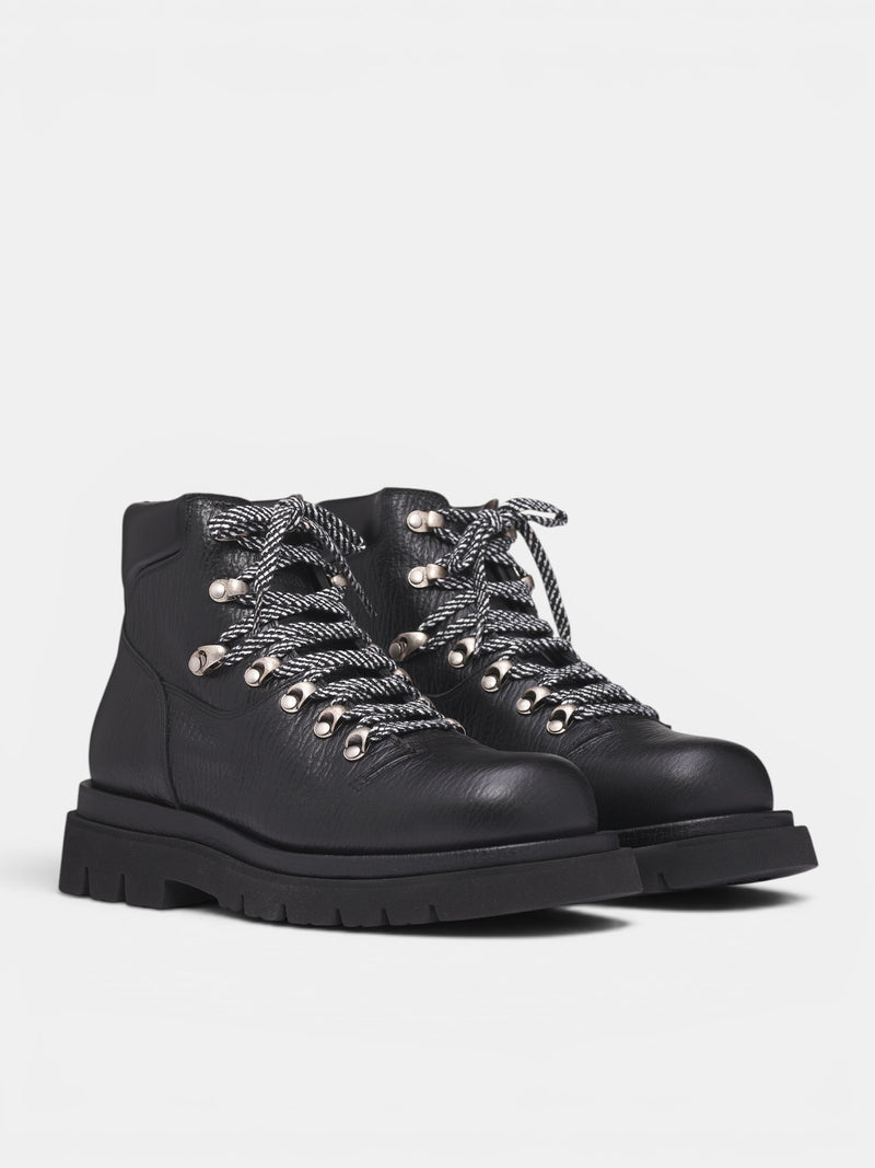 Black Grained Leather Hiking Boots (855196V5U32022-BLACK-TRANSPARE)